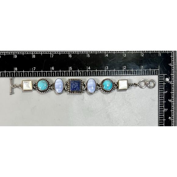 Whitney Kelly Sterling Silver Multi Gemstone Turquoise Lapis MOP Bracelet- 51.8g - Picture 15 of 16